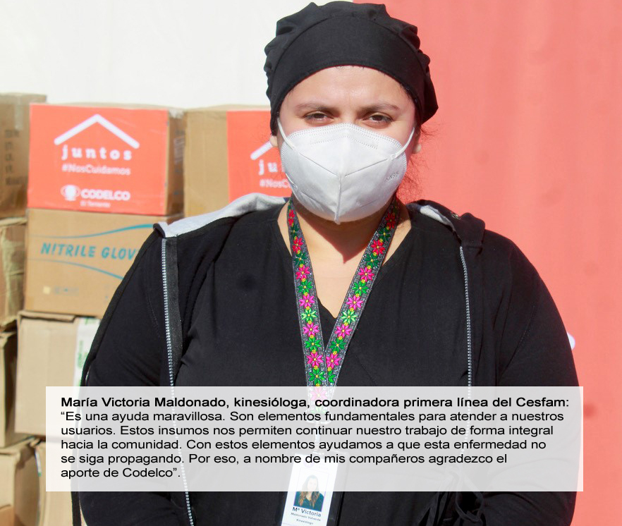 El Teniente entrega insumos de protección para trabajadores de la salud de Rancagua maria victoria Maldonado kinesióloga