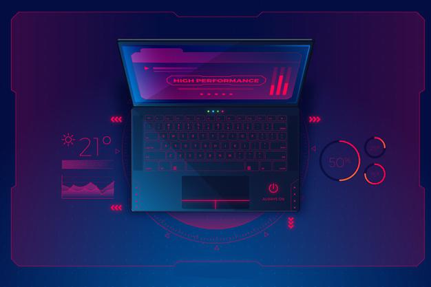 gradient top view laptop technology background 52683 4506