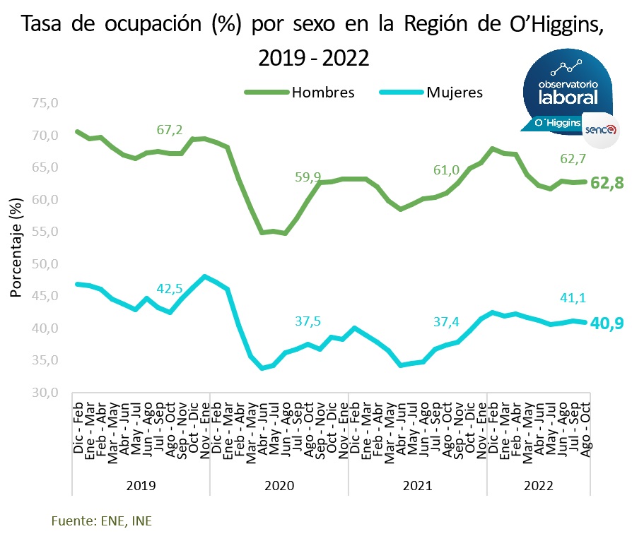 OCUPACIÓN DETUVO SU CRECIMIENTO EN LA REGIÓN DE OHIGGINS Ocupación por sexo
