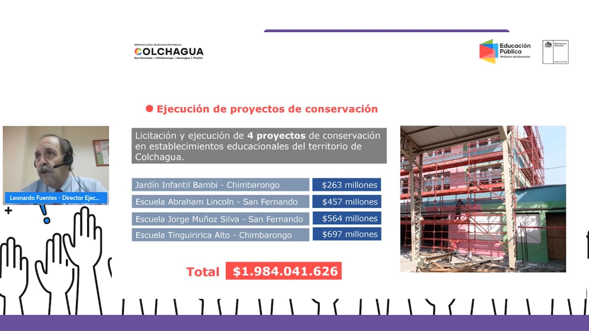 MILLONARIA INVERSIÓN EN INFRAESTRUCTURA TECNOLOGÍA Y APOYO PEDAGÓGICO PRESENTÓ SLEP COLCHAGUA EN SU CUENTA PUBLICA PARTICIPATIVA 2021 4 proyectos de conservación por 1.984 millones